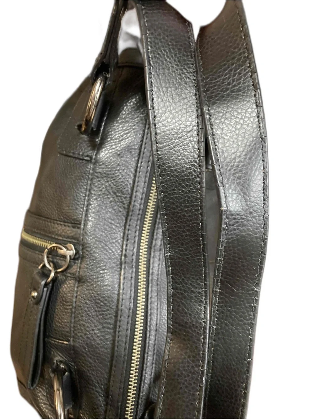 Kenneth Cole Reaction Textured Leather Front Center Zip Shoulder Bag
